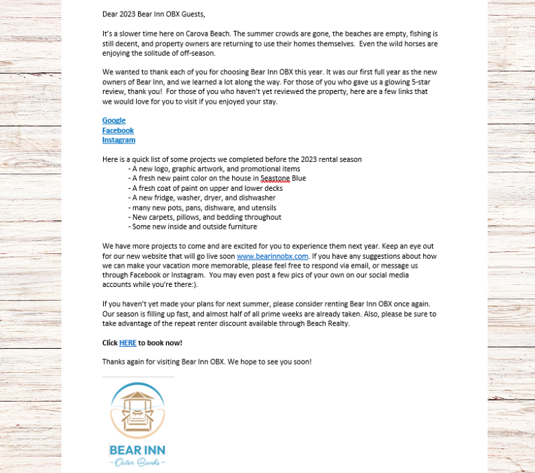 Bear Inn Letter to Guests Bear Inn Letter to Guests